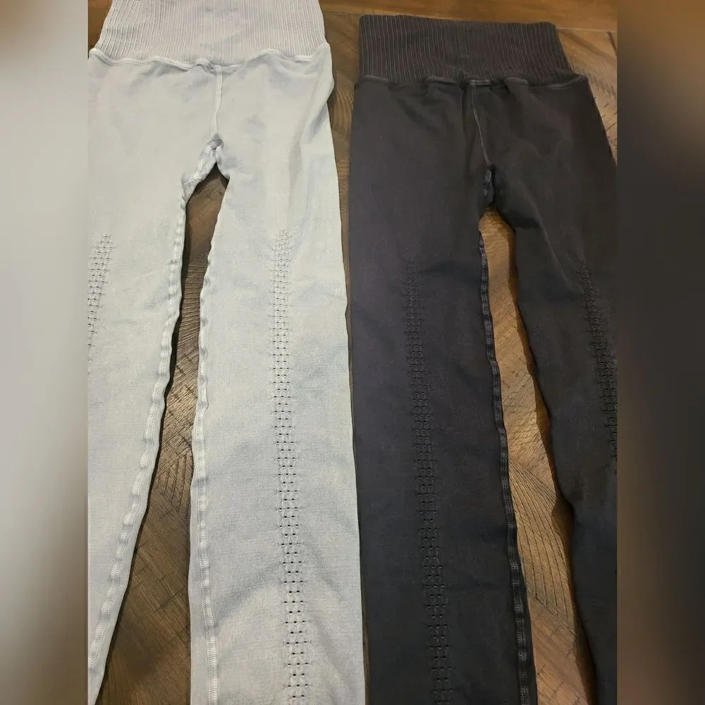 Bundled - Two Pairs of Free People Leggings in Washed Black and Ice Grey XS/S